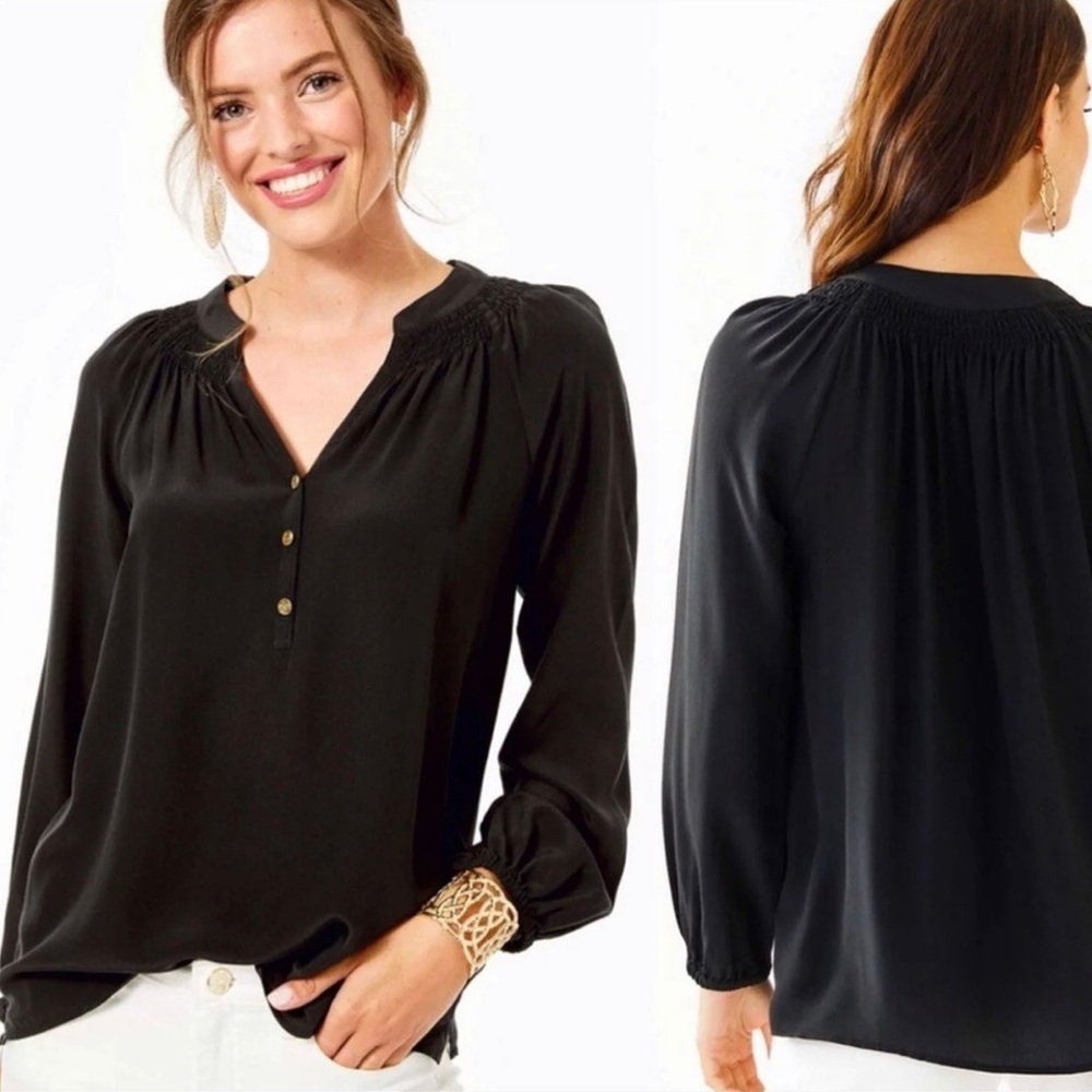Lilly Pulitzer | Black Button Gold XXS Top Blouse